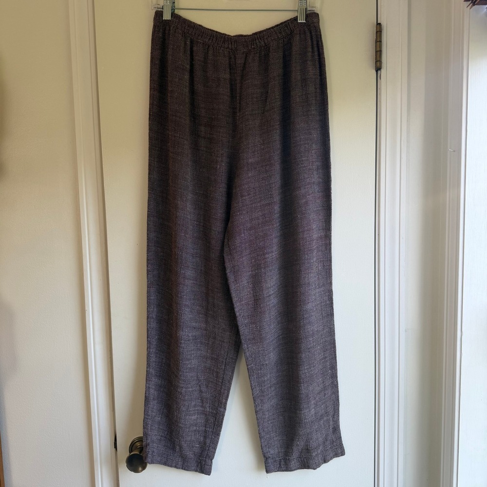 Eileen Fisher Womens Medium Burgundy Brown Textured Italian Fabric Pants USA